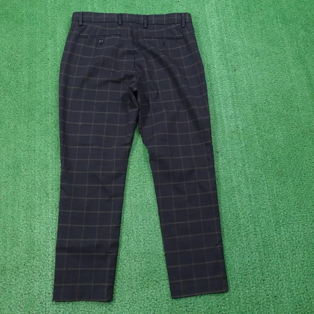 Banana Republic Dress Pants Mens 32x30 (33x26.5) Blue Plaid Slim Tapered Stretch